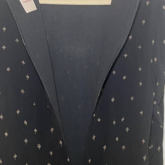 Indies Black & Gold Size 3 Maxi Dress Boho Chic Sheer Long Sleeves Slit In Back - Picture 4 of 8